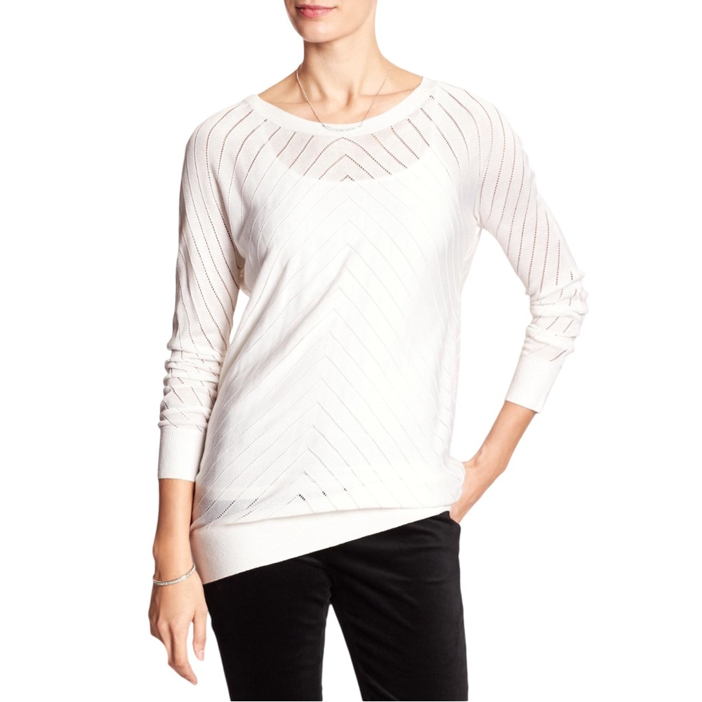 Banana Republic Women Summer White Pointelle Chevron Knit Sweater Medium EUC